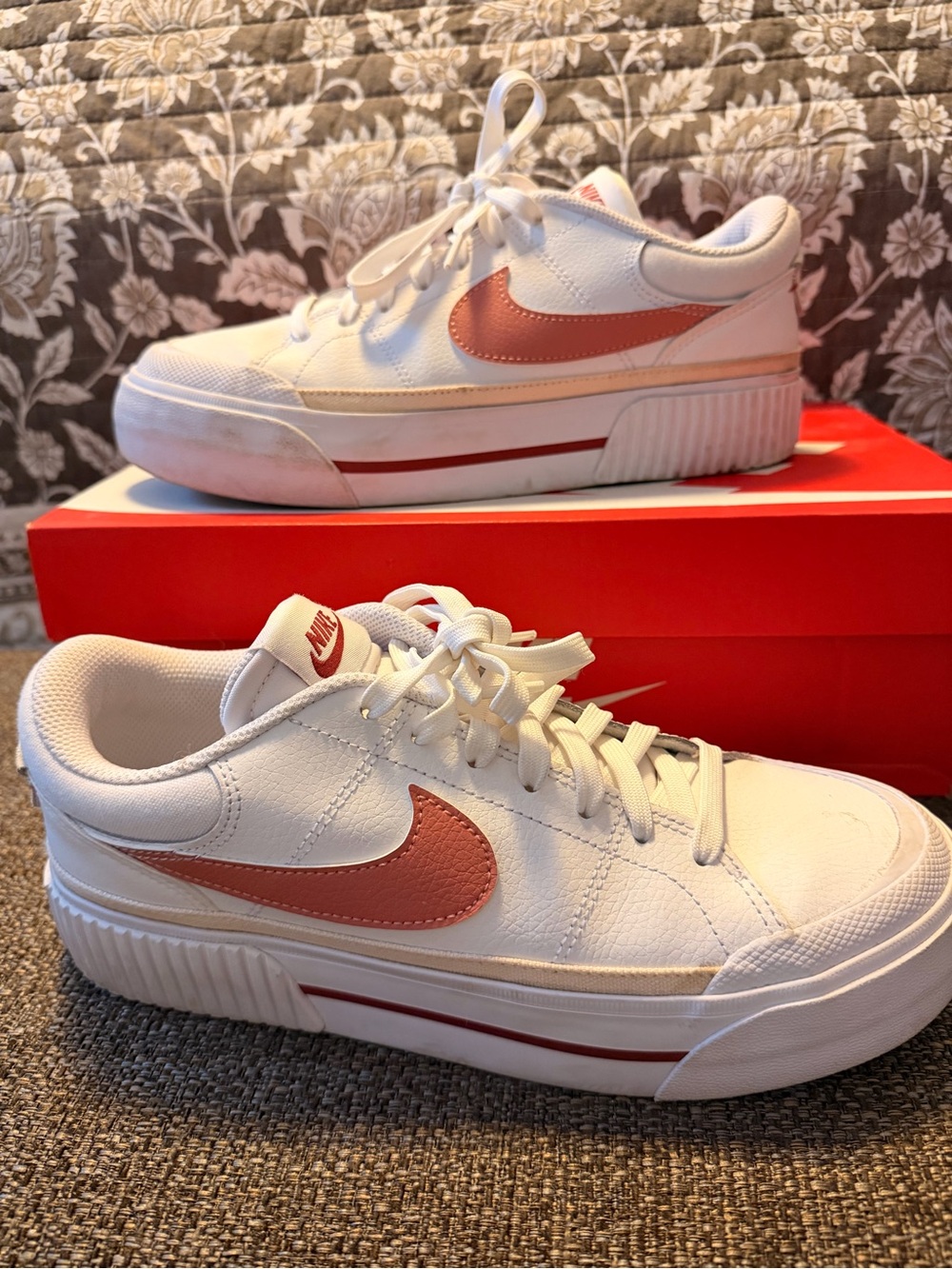 Nike Court Legacy Lift Women's Shoes in the White/Guava Ice/Cedar/Red Stardust 8